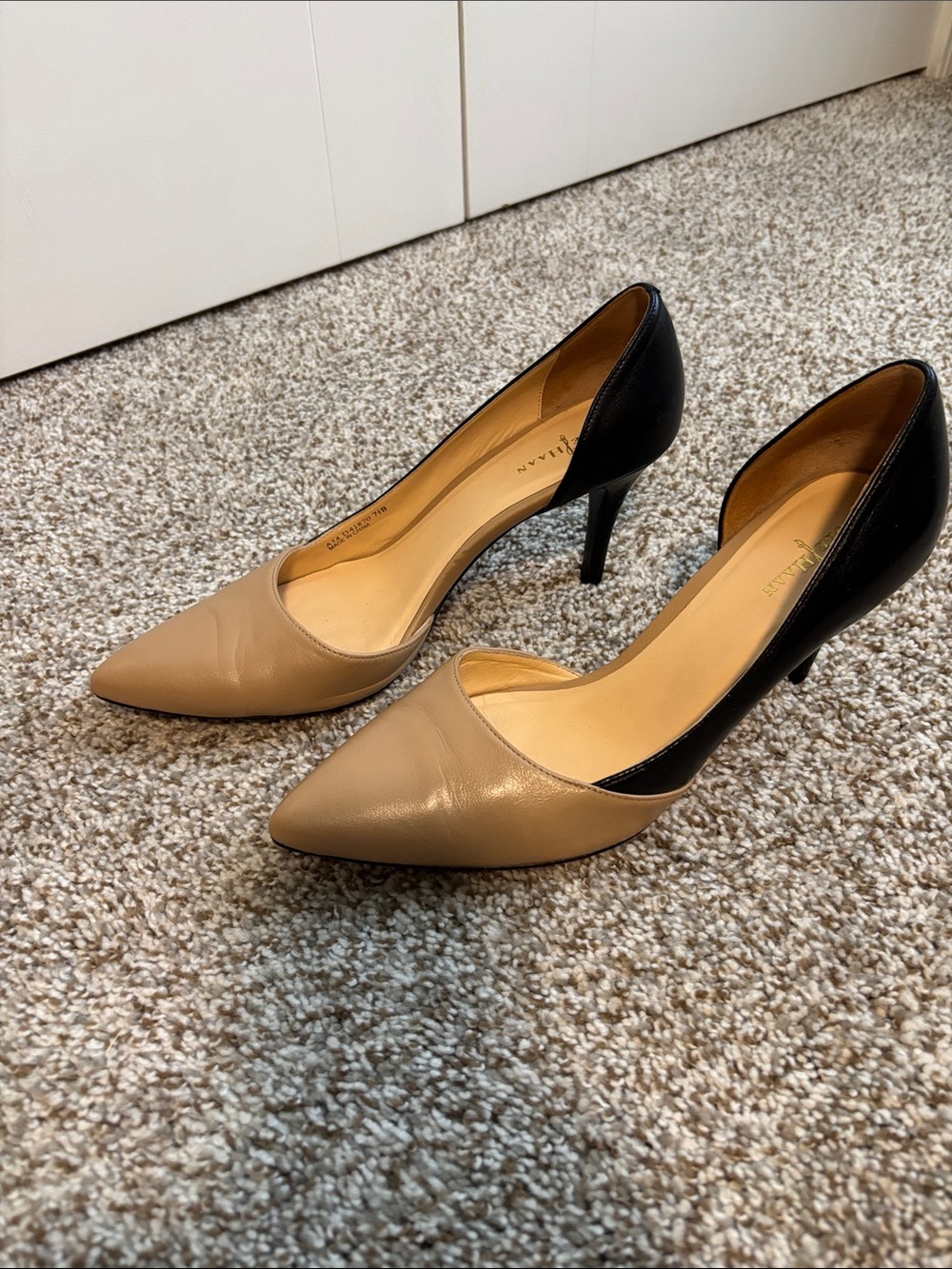 Cole Haan Two-Tone Black and Tan Pointed Toe Heels